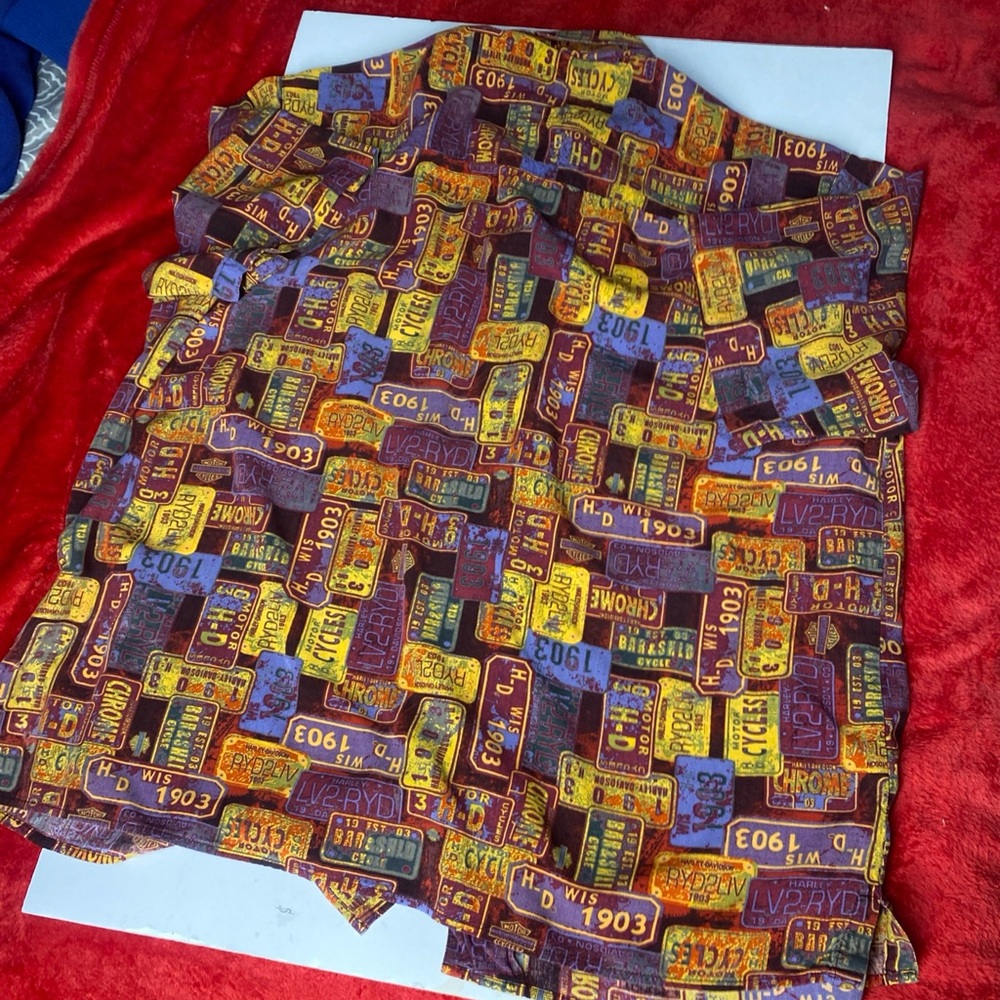 Harley Davidson Colorful License Plate Print Men's Casual Shirt